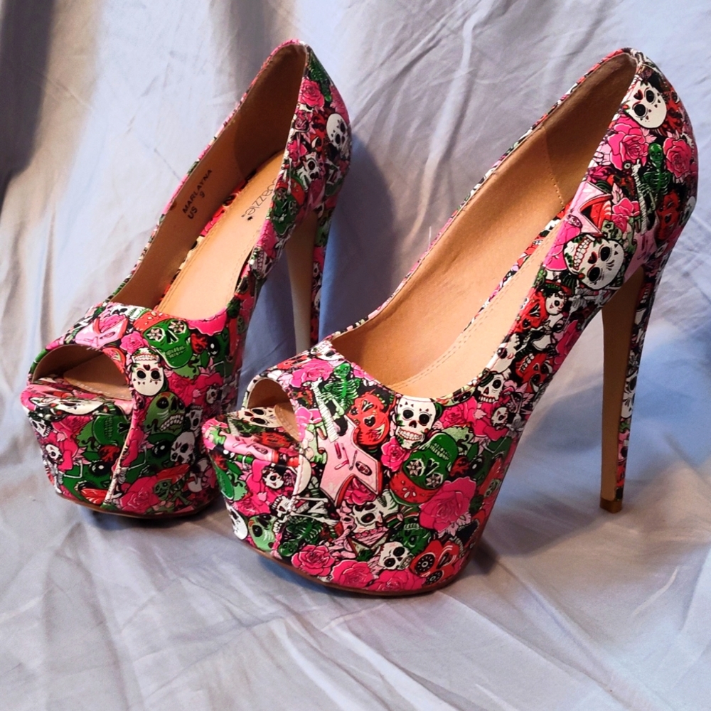 Stilettos Shoe Dazzle Marlayne Sugar Skull Peep Toe